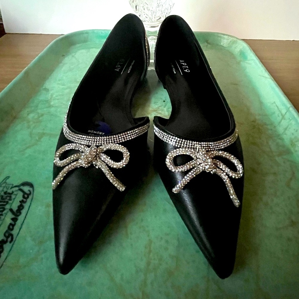 APT. 9 ~ Black Flats with Rhinestone Embellishments